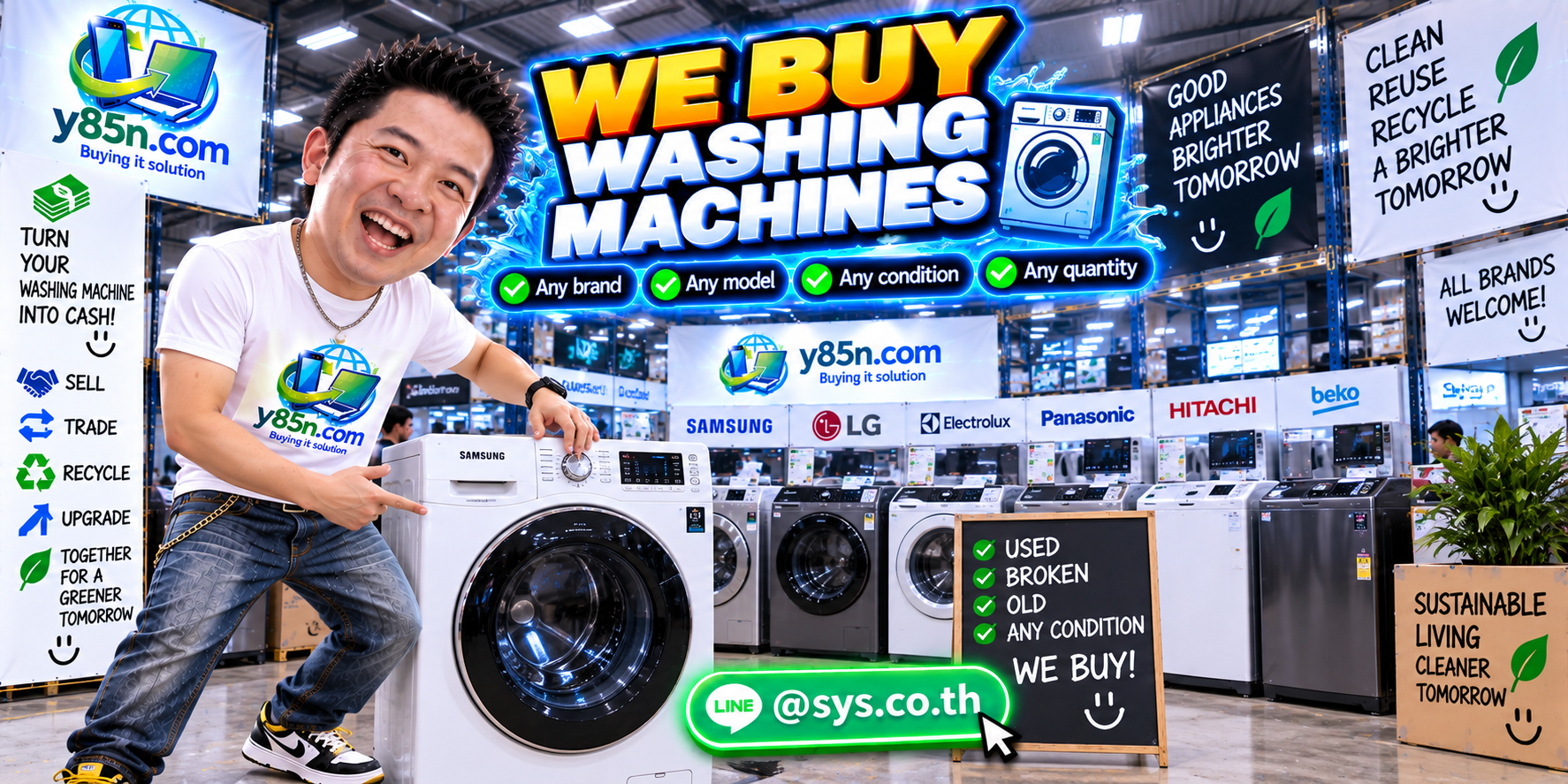 Busy Y85N.com washing machine intake area in Thailand