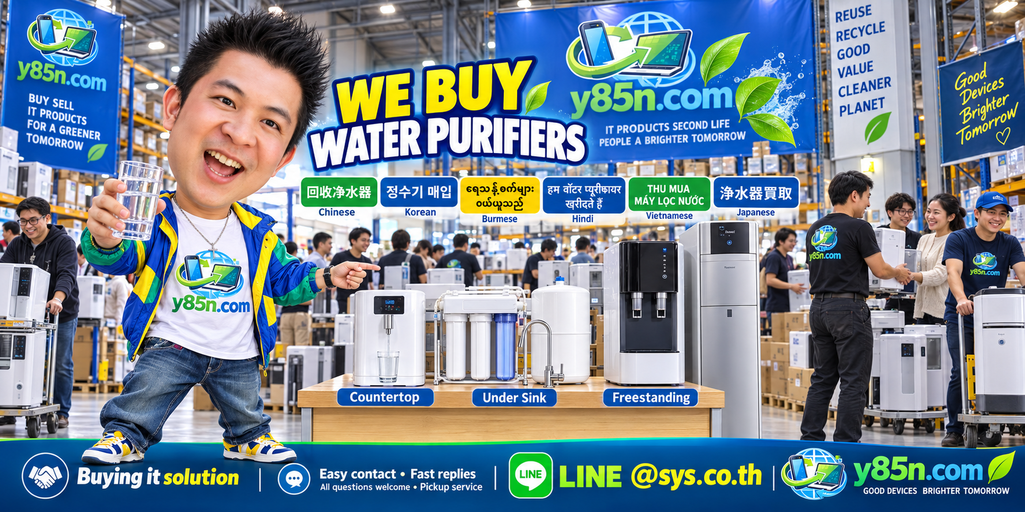Y85N.com water purifier buying contact banner with LINE at sys.co.th