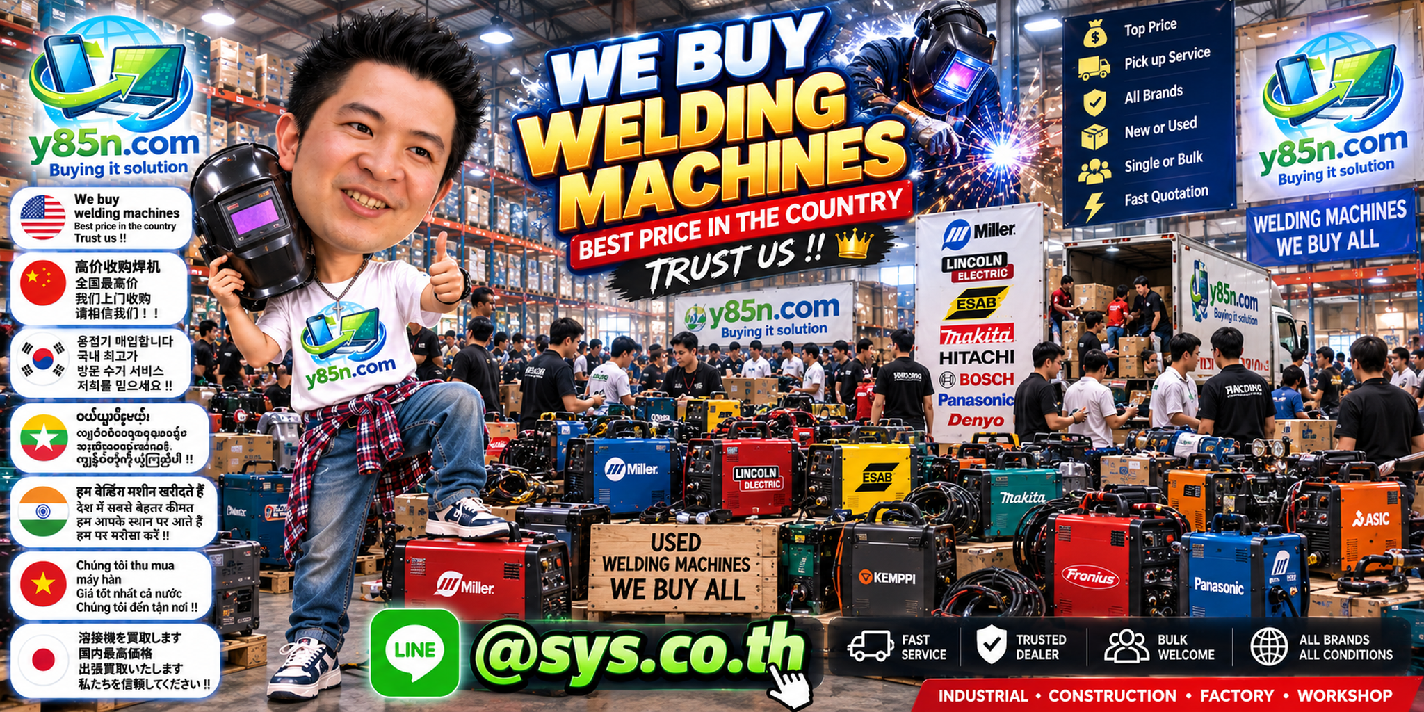 Y85N.com warehouse buying used welding machines with international seller support