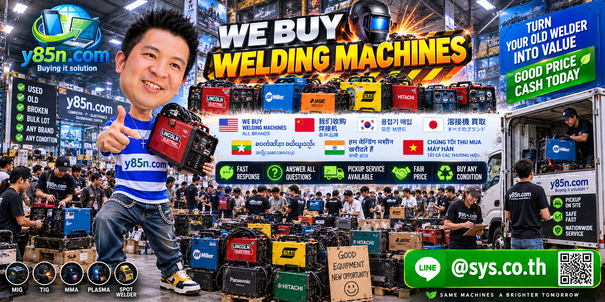 Y85N.com welding machine selling preparation and LINE contact banner
