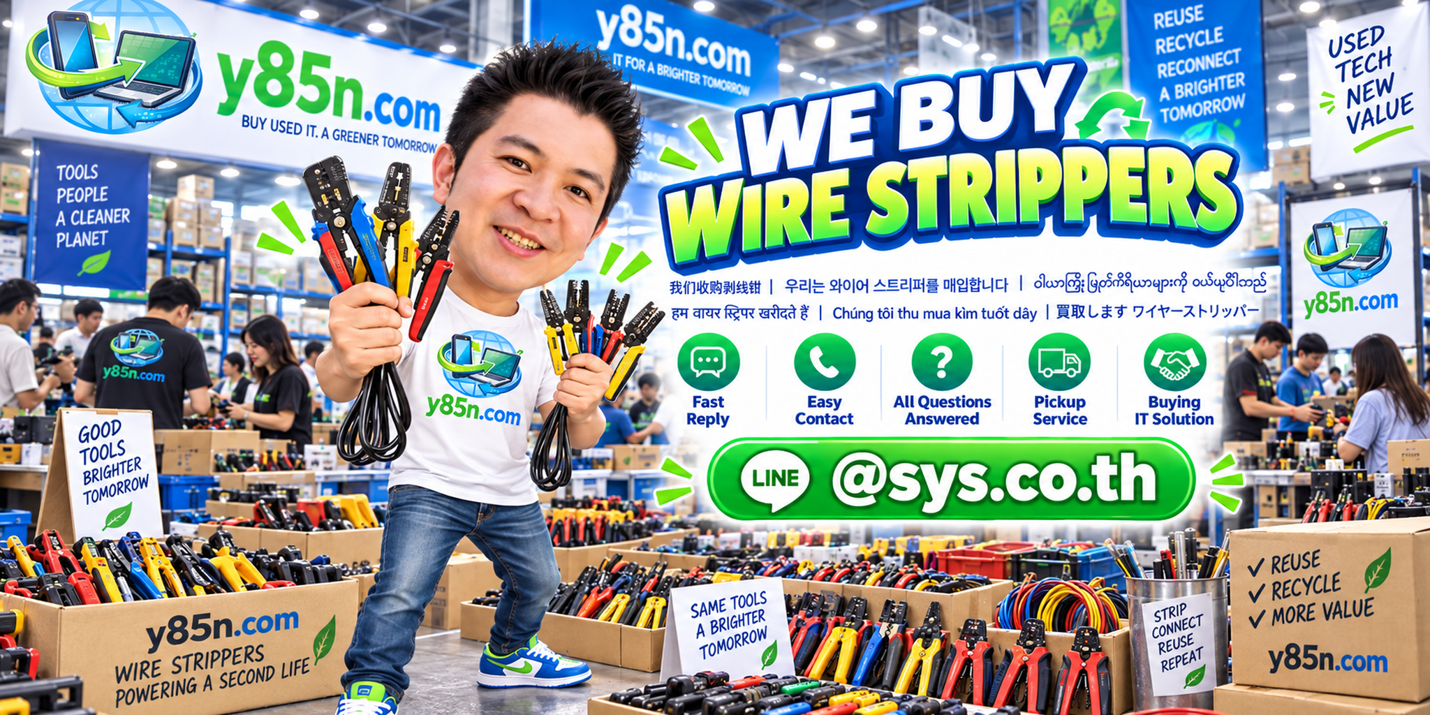 Y85N.com wire stripper buying service contact banner with LINE at sys.co.th
