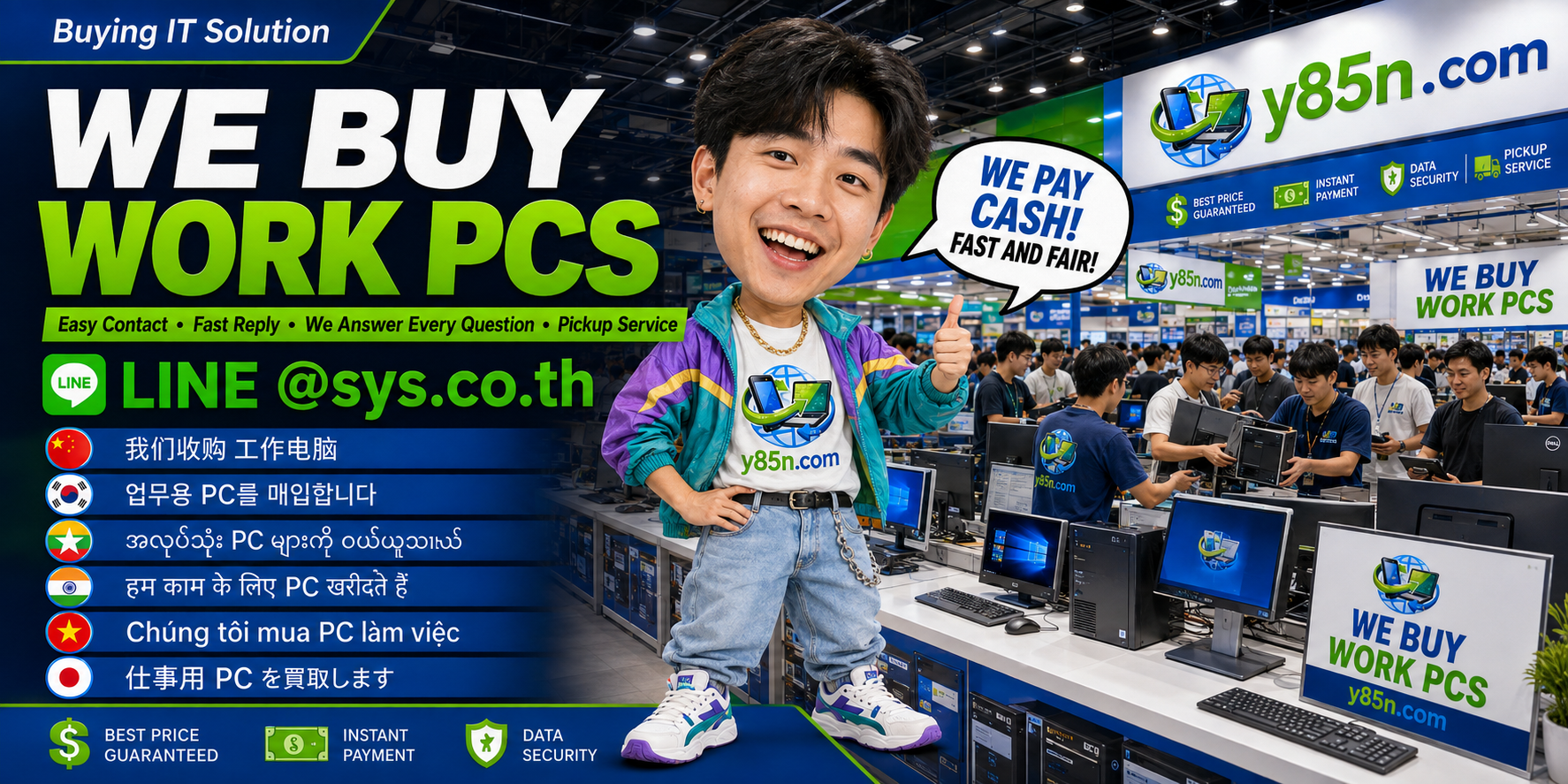 Y85N.com work PC buying contact banner with LINE at sys.co.th