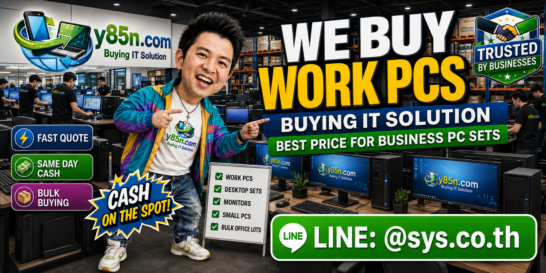 Y85N.com work PC buying warehouse with office computers and customers
