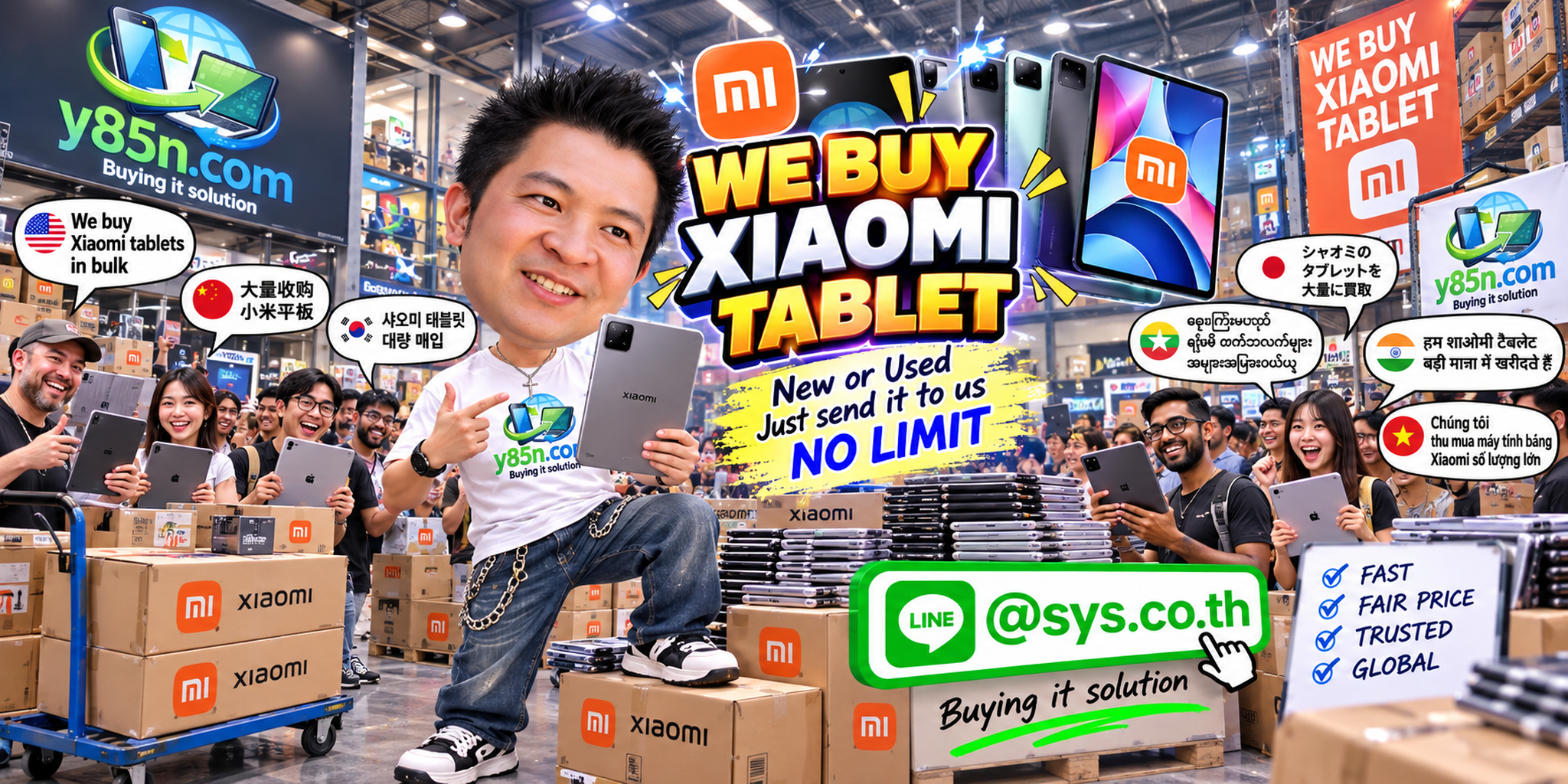 Y85N.com Xiaomi tablet buying warehouse with customers and staff