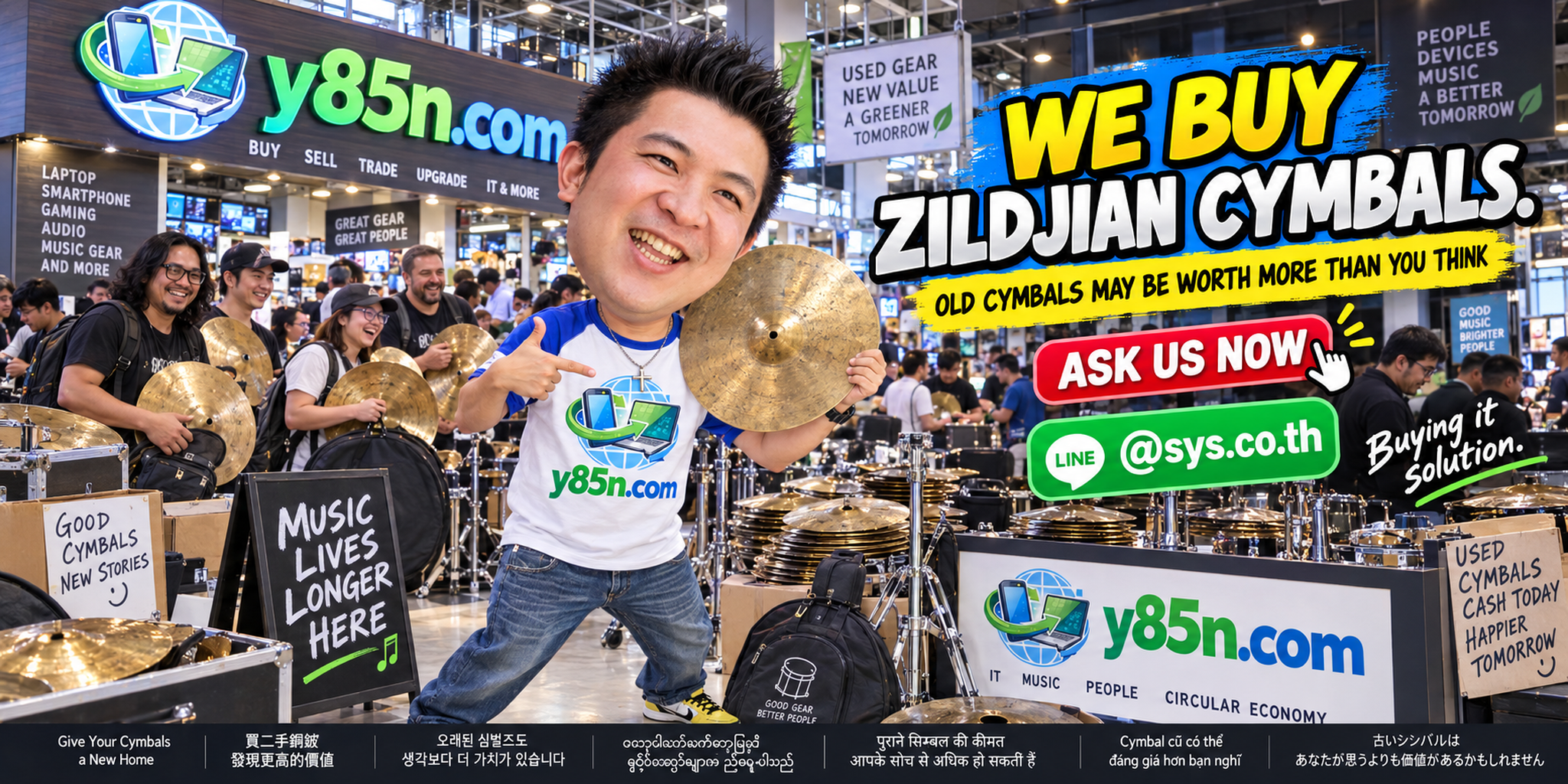 Busy Y85N.com warehouse buying Zildjian cymbals in Thailand
