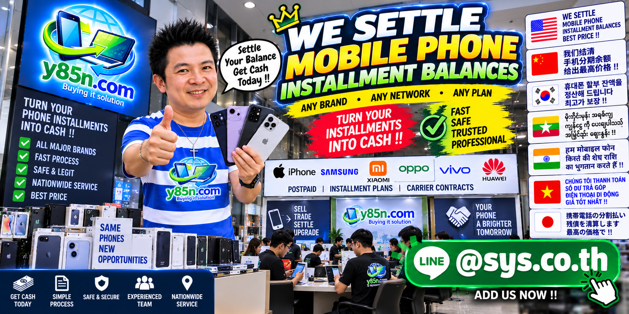 Y85N.com mobile phone installment balance service for international sellers in Thailand