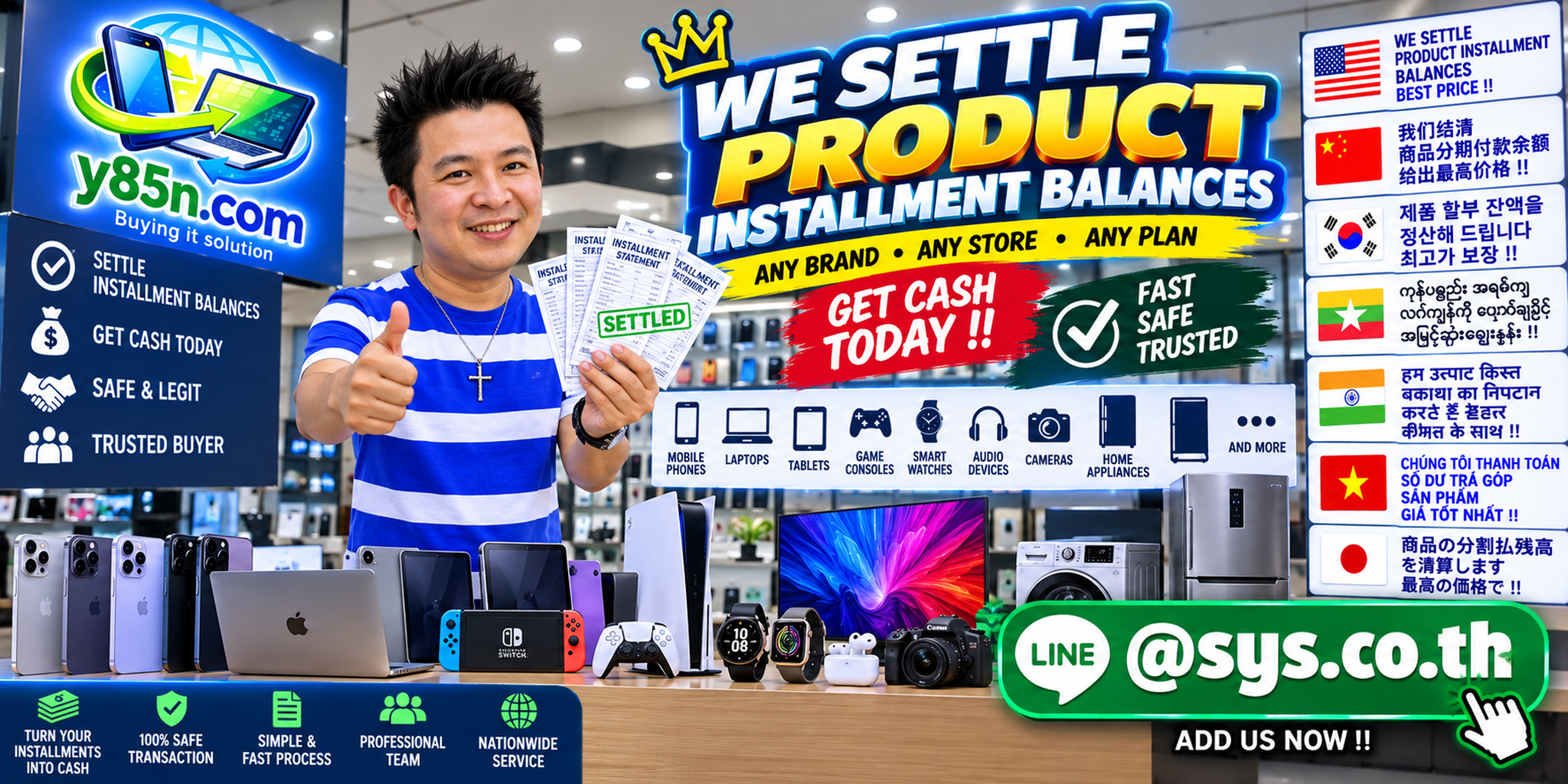 Y85N.com product installment balance settlement service for international sellers across Thailand