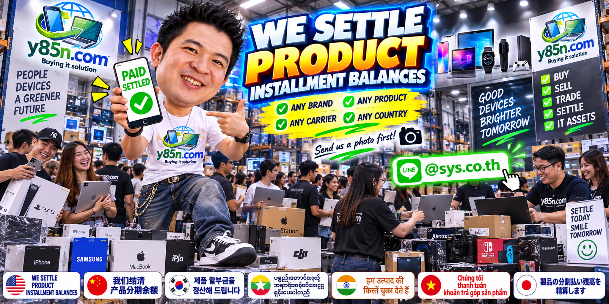 Y85N.com product settlement team evaluating financed devices and products in Thailand